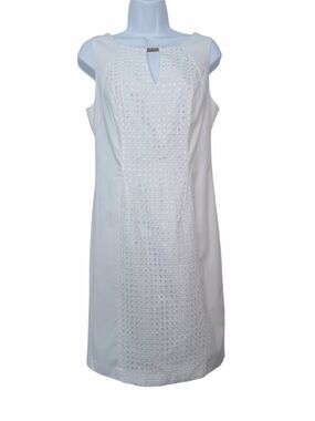 Calvin Klein White Eyelet Sheath Dress Size 8